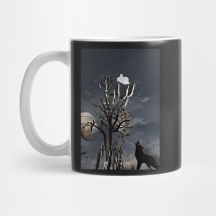 HALLOWEEN NIGHT WOLF HOWLING AT GHOST Mug